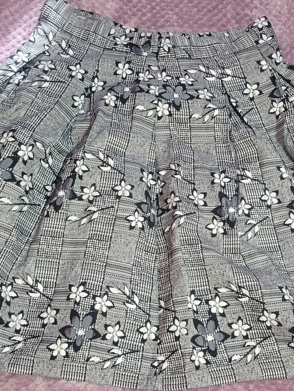 Tristan Black & White Floral Plaid Skater Skirt